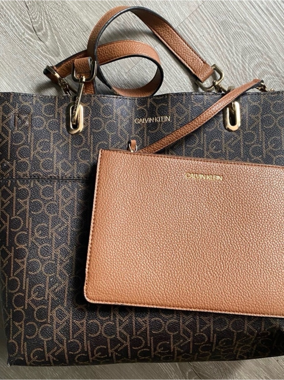 Calvin Klein Brown Monogram Tote & Crossbody Bag